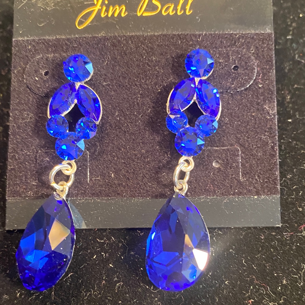 Jim Ball Royal Blue Crystal Teardrop Earrings